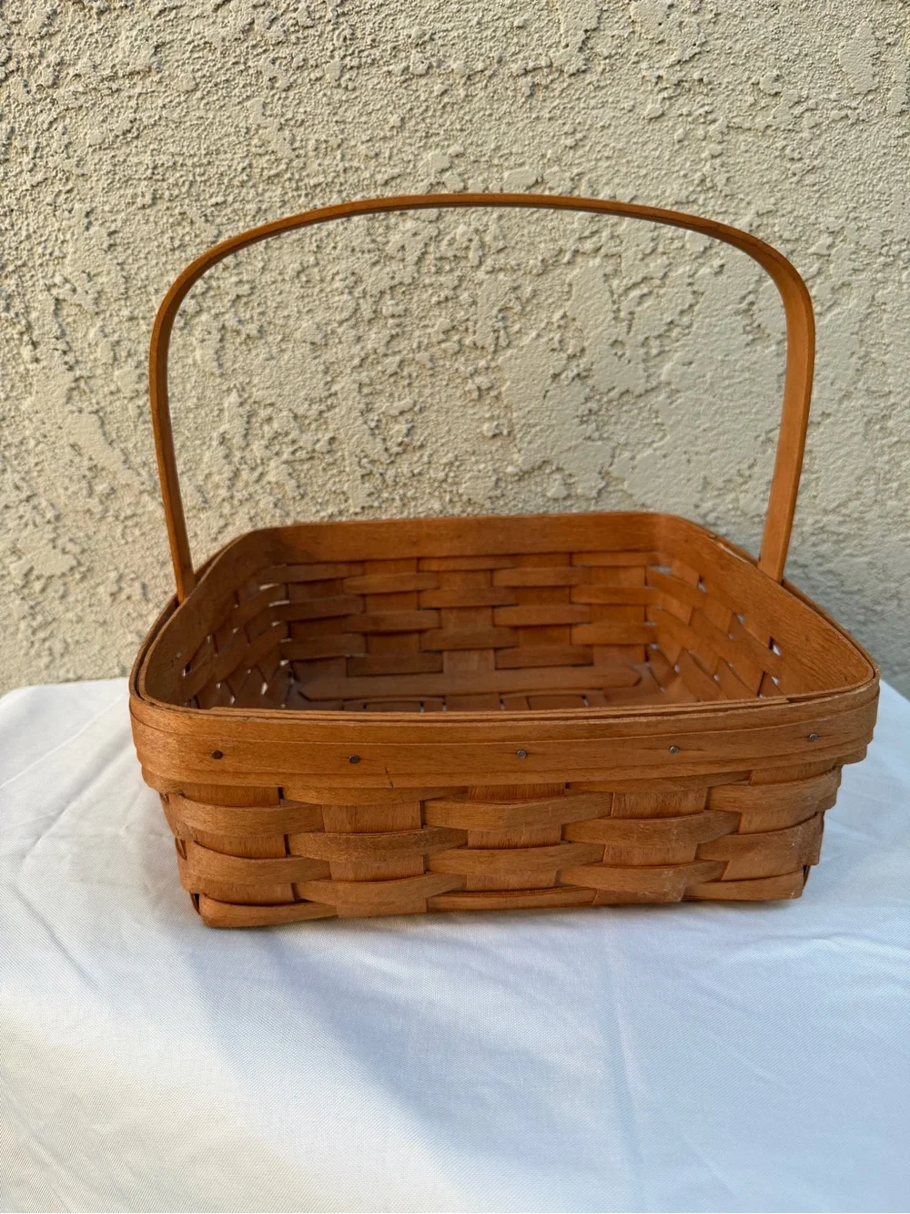 Longaberger 12” Pie Basket 1991 Square Basket with Stationary Handle